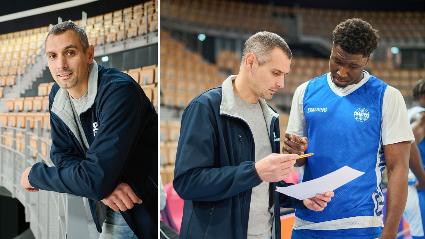 Portrait de Dejan Sencanski avec un joueur du C'CMB.