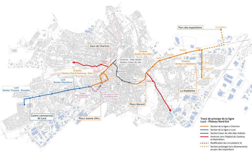 Plan des lignes du BHNS de Chartres métropole