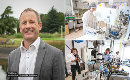 Éric Blond, président de l'Université d'Orléans, et des étudiants en plein travail