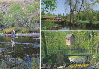 Mosaïque photo avec Jean-Pierre qui pêche et 2 autres photos de l'Eure